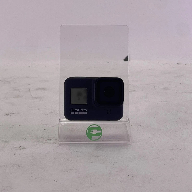 GoPro HERO8 Black action camera with front lens and small display, in clear case