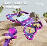 Glitter butterfly quadcopter toy drone with LED lights and remote control