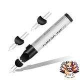 Compact silver and black battery heat carving pen with pointed tips, handheld tool