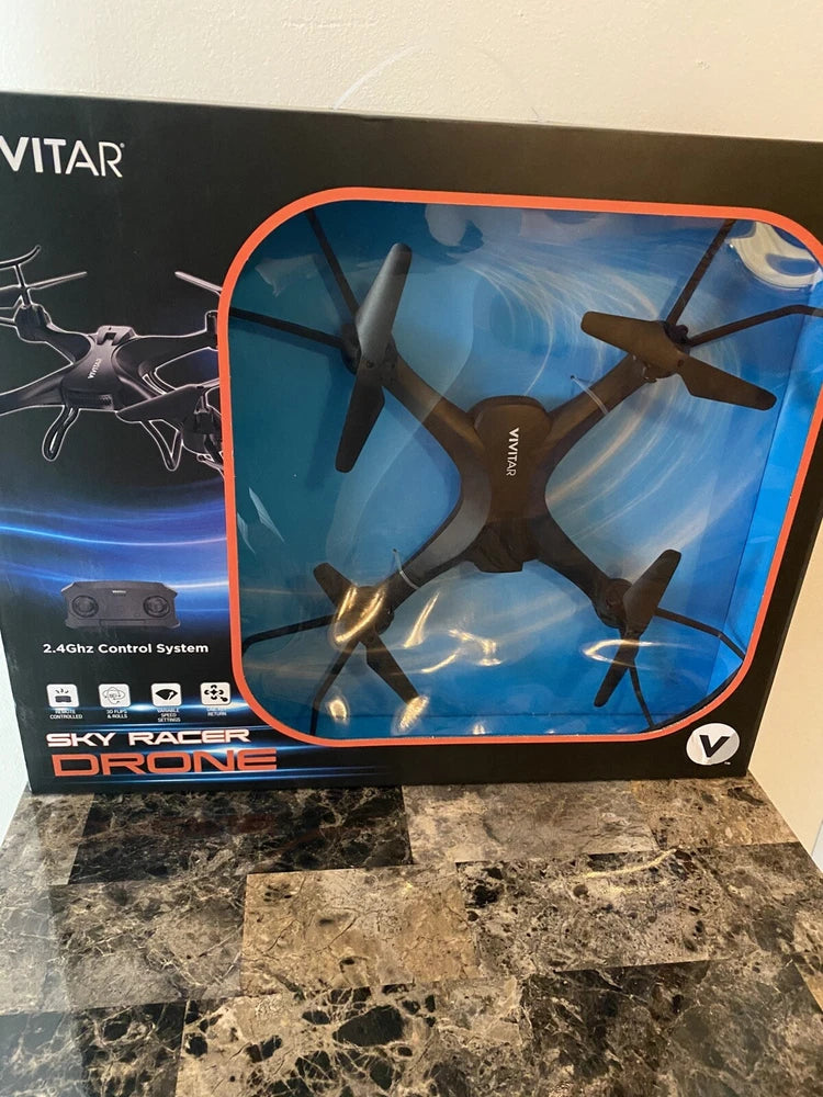 Vivitar SKY Racer drone in retail box with clear window