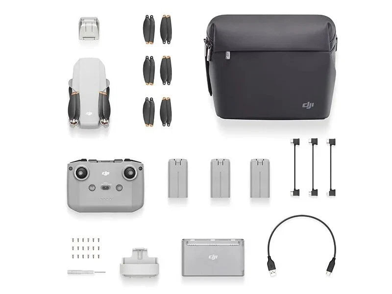 DJI Mini 4K Fly More Combo accessories set with drone, controller, spare batteries, case