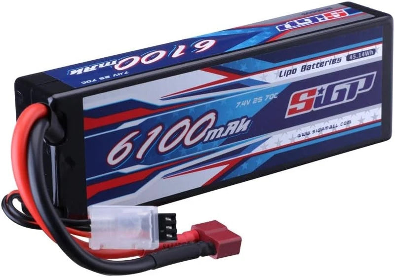 2S Lipo Battery 7.4V 6100mAh 70C Hard Case with Deans T Plug for RC Car Truck