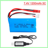 7.4V 1200mAh 14500 Lipo battery for water soft gun and RC car boat aircraft toys