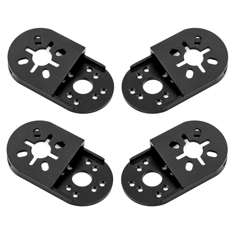 Angled motor mount extensions for quadcopter, black plates with motor and screw holes