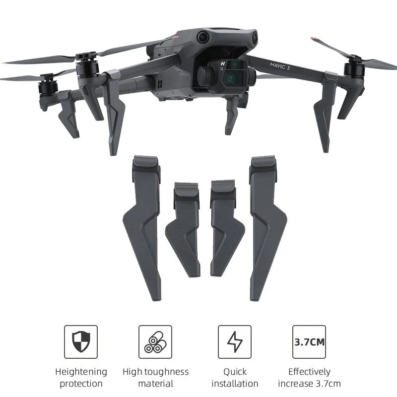 Drone landing gear feet set with four adjustable legs for height increase