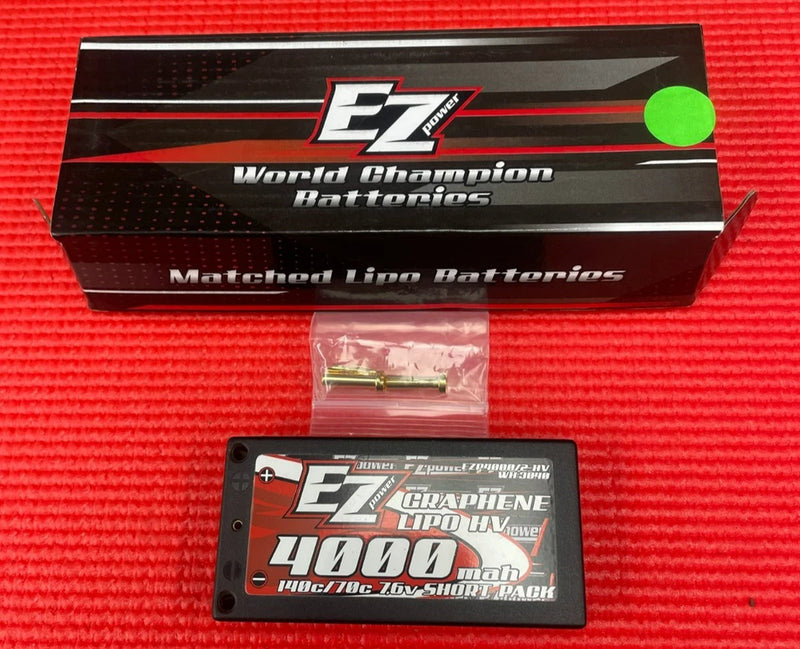 EZ POWER (4MM BULLETS) 4000MAH 140C/70C 7.6V ULCG LIPO SHORTY BATTERY Battery