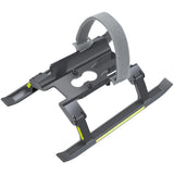 Folding drone landing gear stand leg with adjustable supports and foot pads, gray/black