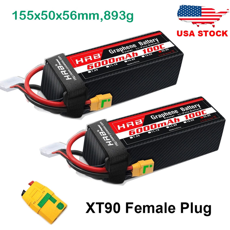2pcs HRB 6000mAh 6S XT90S Lipo Battery 100C 22.2V for RC Car Drone Airplane UAV Battery