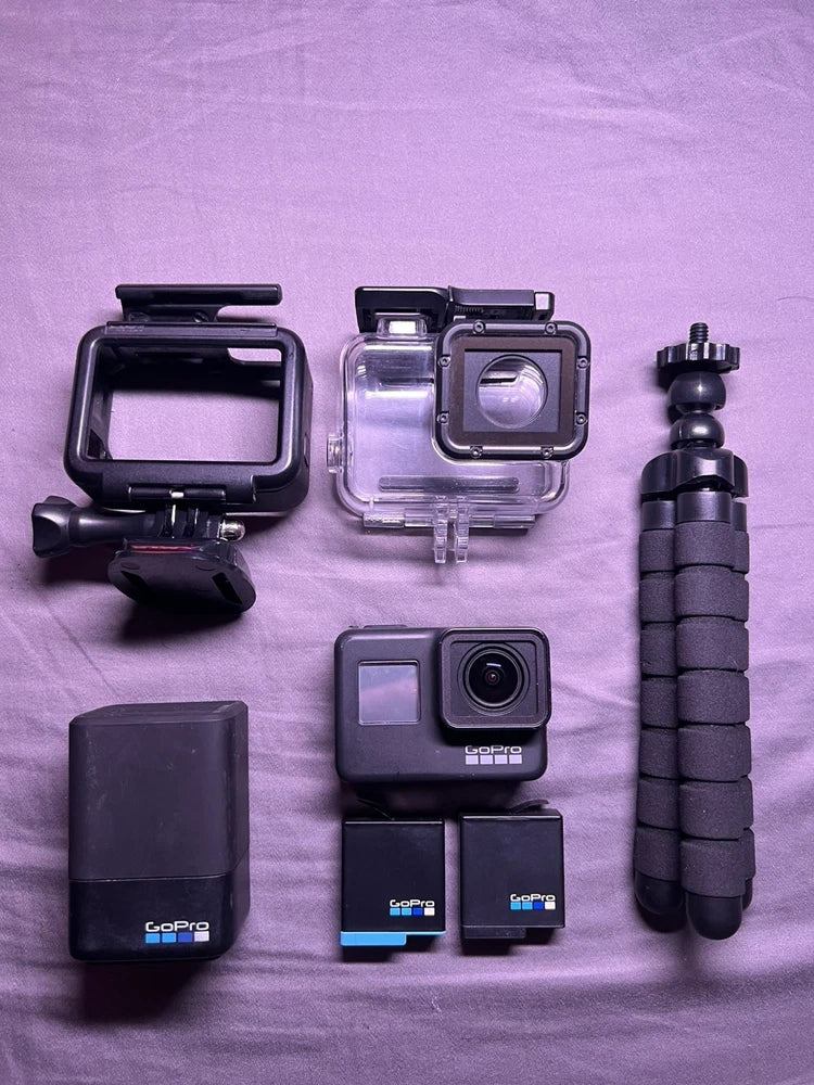 GoPro HERO7 action camera kit with waterproof case, mounts, two batteries and charger
