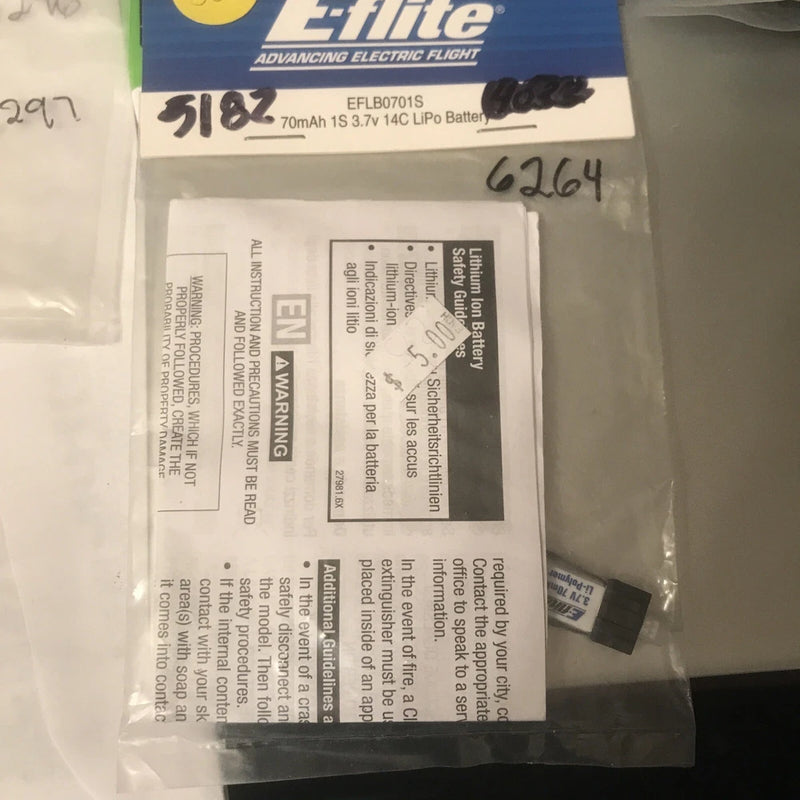 E-Flite EFLB0701S 70Mah 1S 3.7V 14C Lipo Battery: PH 1.5 (Ultra Micro) HH Battery