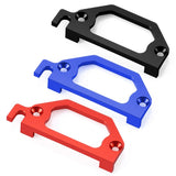 Alloy servo mount bracket set in black, blue, and red with mounting holes