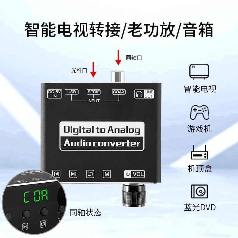 Mini S/PDIF Fiber Digital to Analog Audio Converter with Bluetooth USB DAC Amp