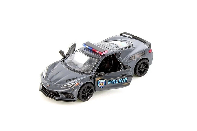 Kinsmart 5" Corvette C8 Police Car 1:36 Die Cast Pull Model Grey
