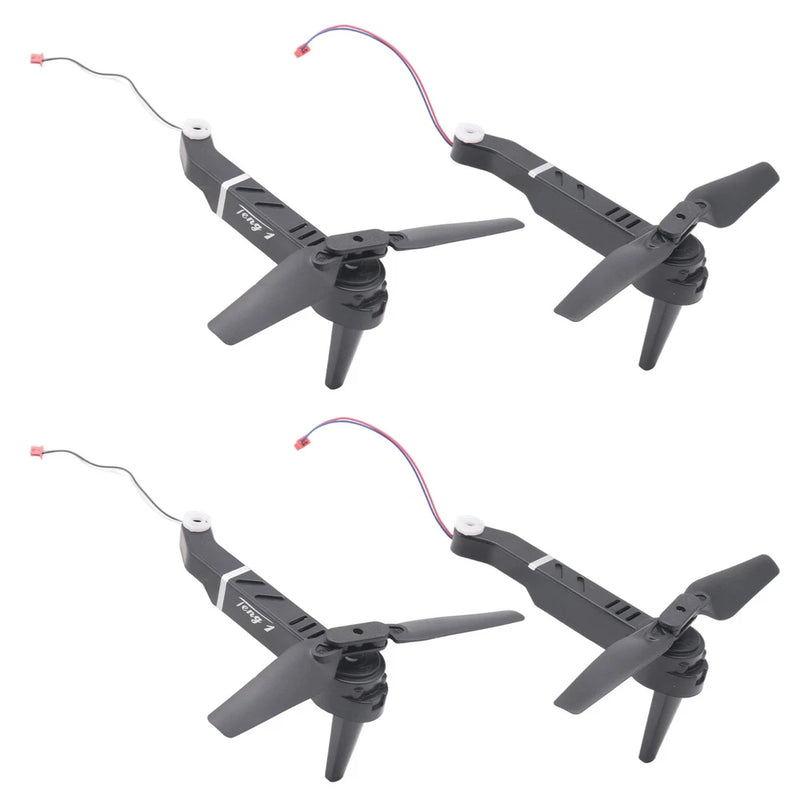 Pair of drone motor sets with four propellers, mounting brackets, and red/black wires