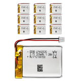 10-pack 3.7V 320mAh LiPo batteries with JST 1.25mm connectors, yellow cell