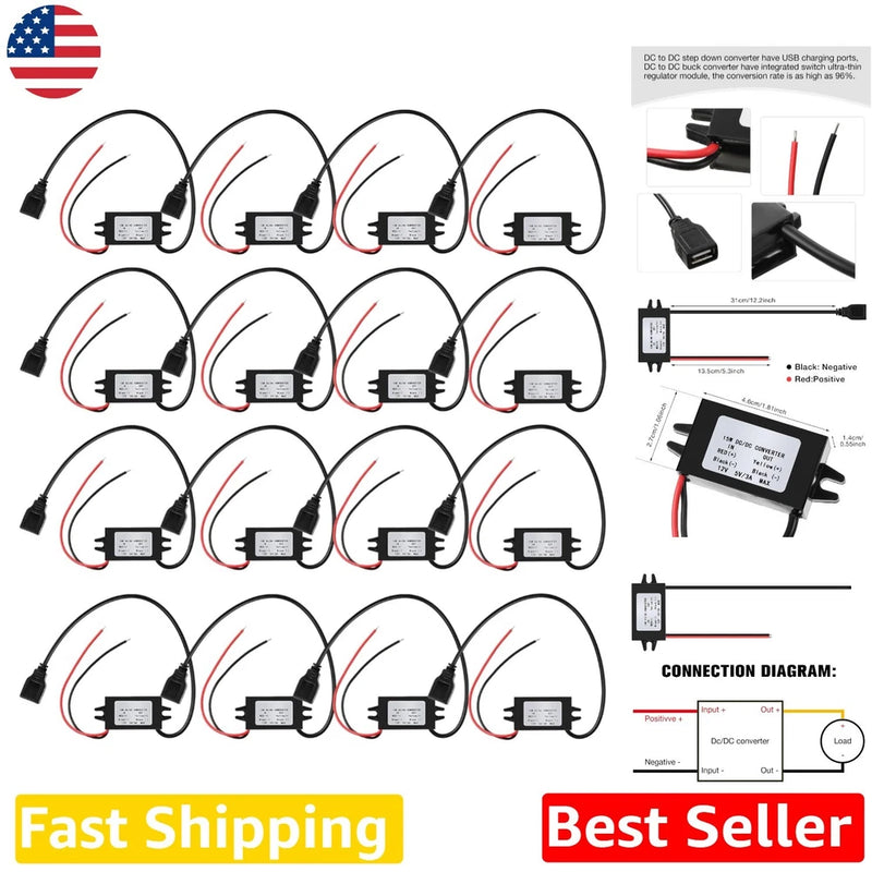 High-Value 16pc 12V to 5V DC USB Power Regulator - Wide Application