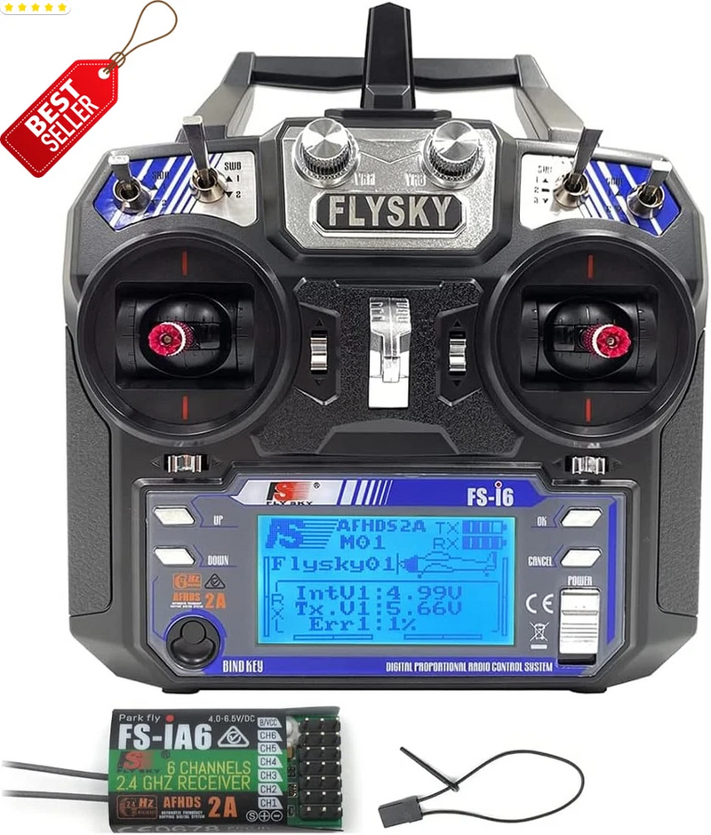 FlySky FS-I6 6CH 2.4GHz RC Transmitter w/ IA6 Receiver Mode 2 Drone Plane - US