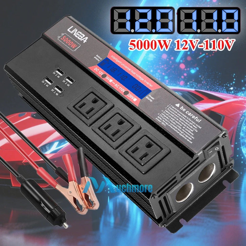 5000W Car Power Inverter DC 12V to AC 110V Modified Sine Wave Converter LCD 4USB