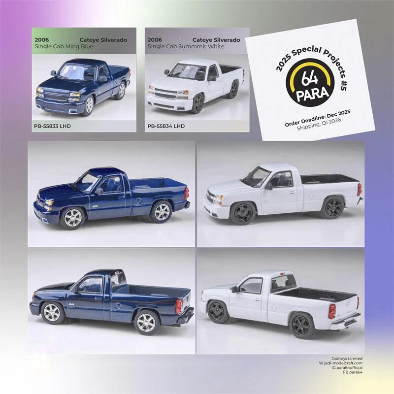 Para64 1:64 General Motors 2006 Silverado(SS Clone Cateye) Single Cab Model Car