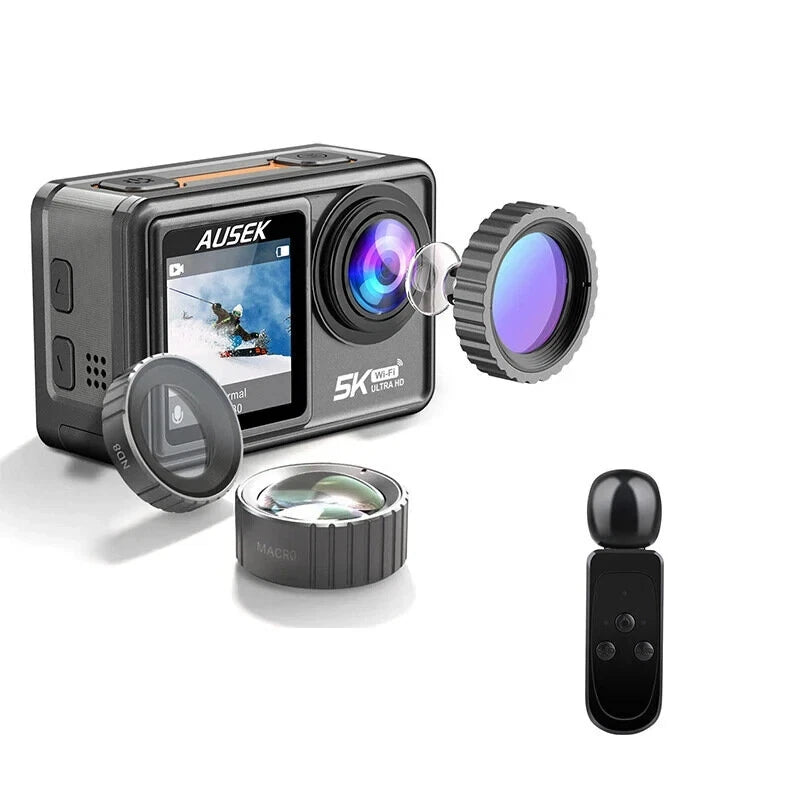 5K Sports Camera with Anti-Shake EIS Stabilization Dual Touch Screen Motorcycle