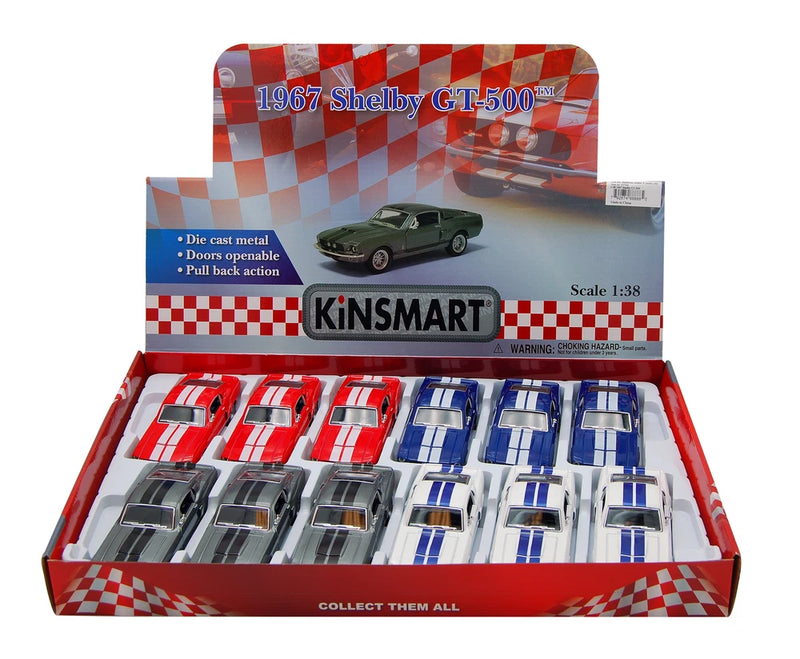 1967 SHELBY GT500 DIECAST CAR - BOX OF 12 1/38 SCALE DIECAST MODEL CARS ASSORTED