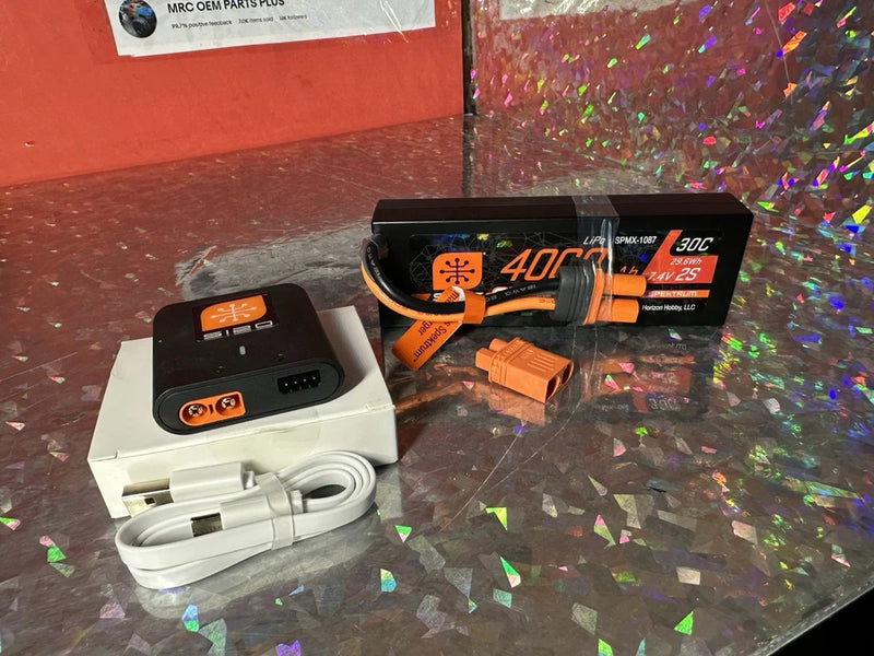 NEW Spektrum G2 7.4v 2S 4000mah Hard LiPo Battery & Charger 22S Sprint or DIRT Battery