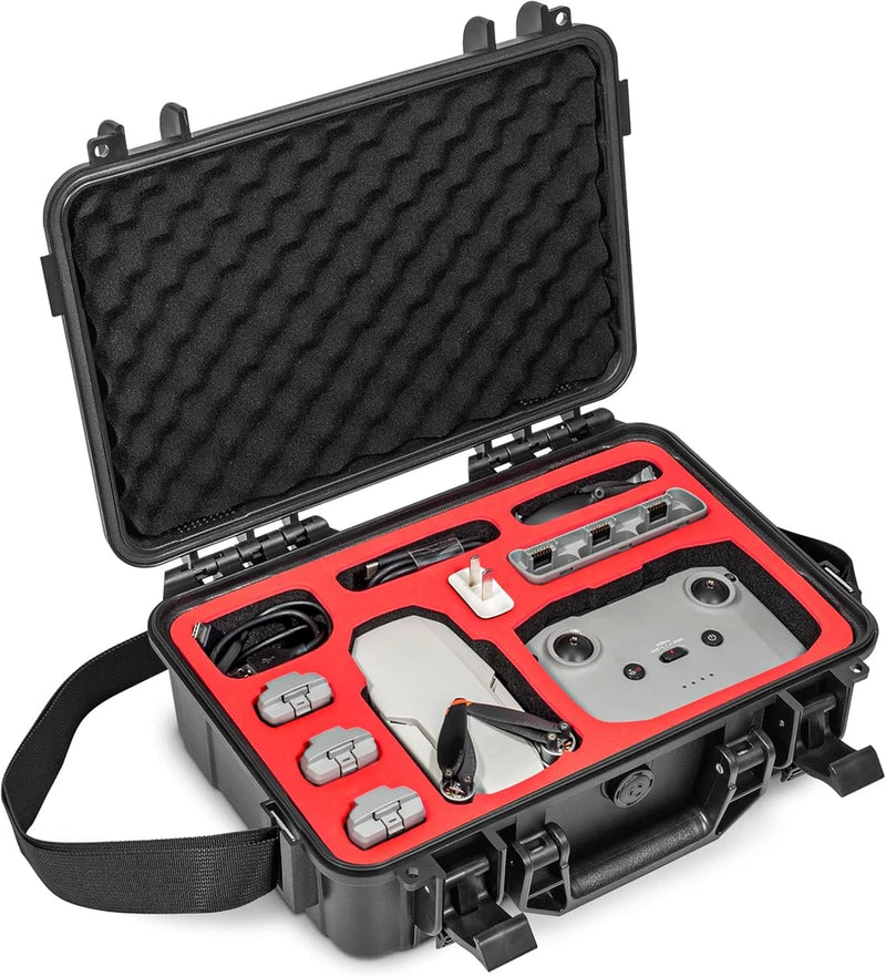 Waterproof hard drone carry case with foam insert and molded compartments
