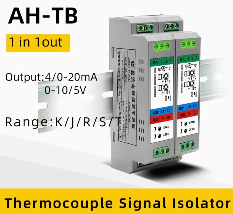 DIN Rail Signal Isolator K J E T Thermocouple RTD to 4-20mA 0-5V 0-10V Converter