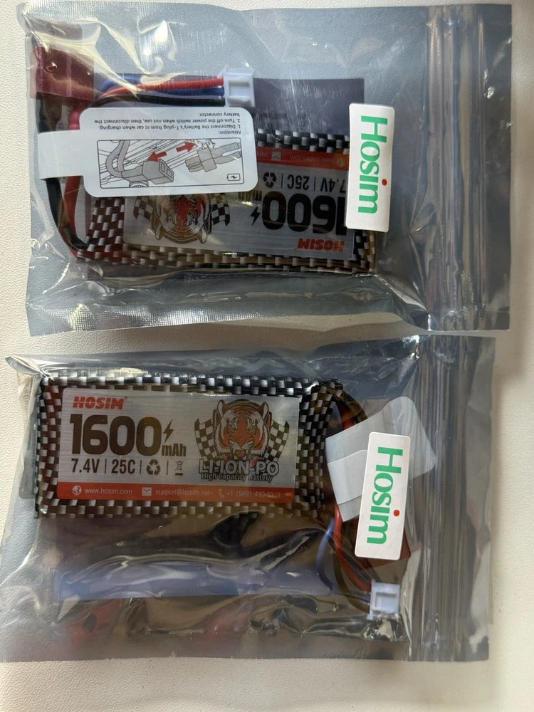 Hosim 7.4V 1600mAh 25C T Connector Li-Polymer Rechargeable Battery  (2  Pack ) Battery