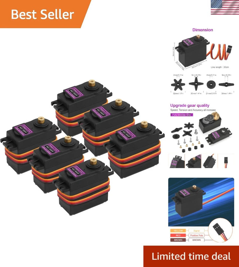 Metal Gear Digital Servo Motor Kit - 6-Pack MG996R for RC Helicopters & Cars