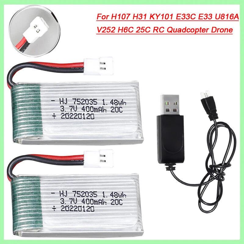 3.7V 400mAh Lipo Battery For H107 H31 KY101 E33C E33 U816A V252 H6C 25C RC Drone