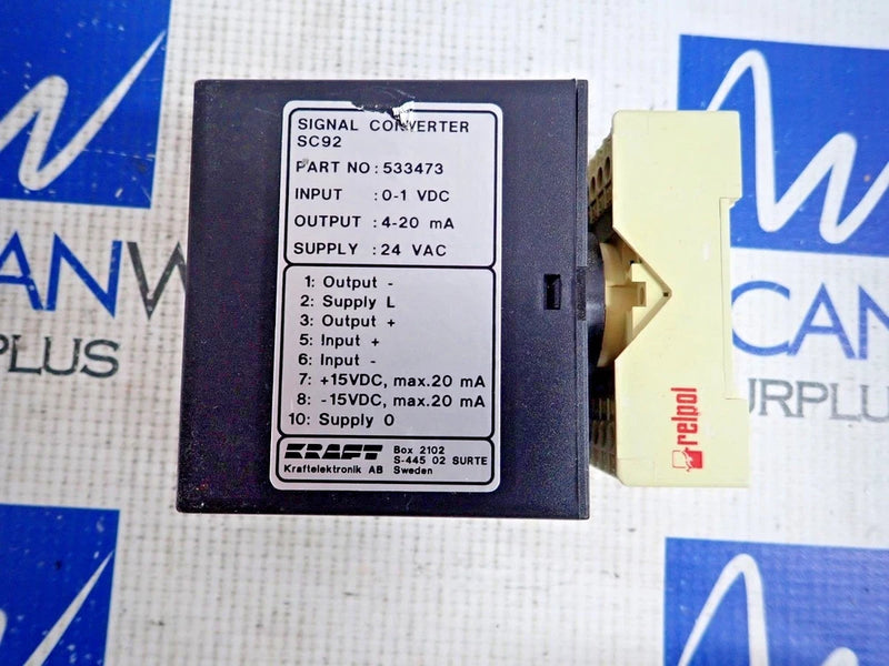 KRAFT SC92 SIGNAL CONVERTER INPUT:0-1VDC OUTPUT 4-20mA 24 V W/RELAY