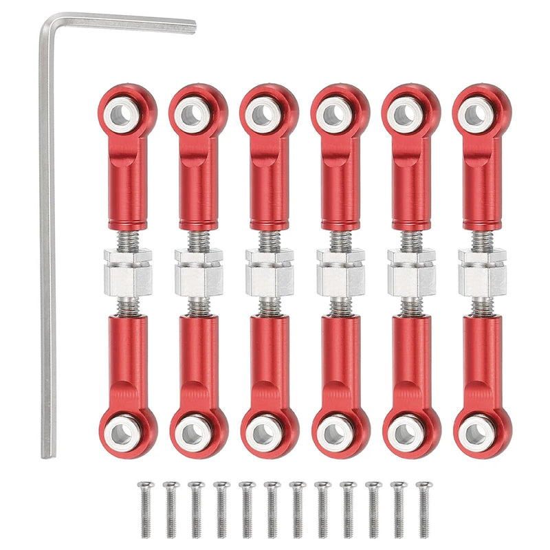 6 Pcs Steering Servo Rod RC Aluminum Linkages for RC Car(Red, 37mm)