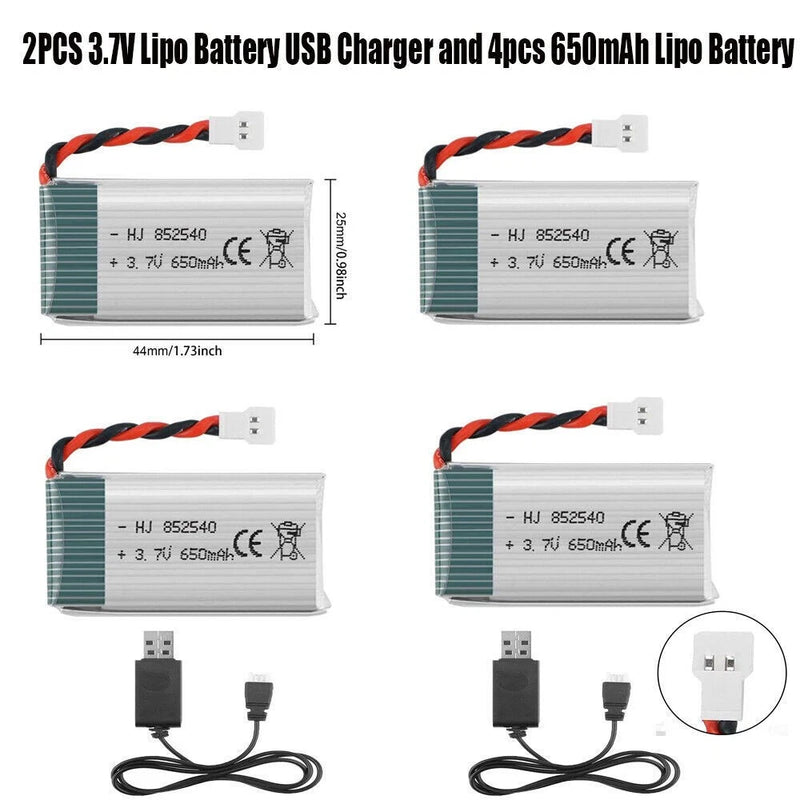 4Pcs 3.7V 650mA Lipo Battery For SYMA X5C X5C-1 X5SW X6SW H9D H5C RC Quadcopter Battery