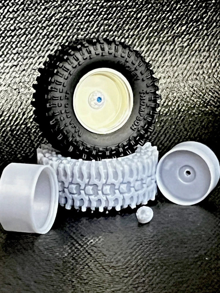 1/24 rock crawler model car wheel set with two treaded tires and two white rims