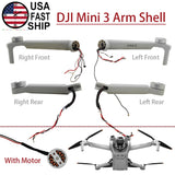 DJI Mini 3 drone arm shell set with motor and LED landing gear covers, front and rear