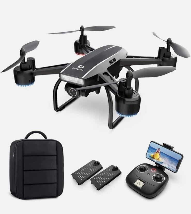 DEERC D50 Drone 2K UHD FPV Wide Angle Camera Waypoints 2 Batteries and Carry Bag