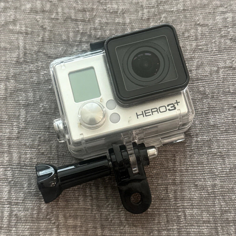 GoPro HERO3+ action camera in clear waterproof housing with black mount