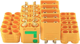 Amass XT90S anti-spark RC connector set with gold pins and orange housings