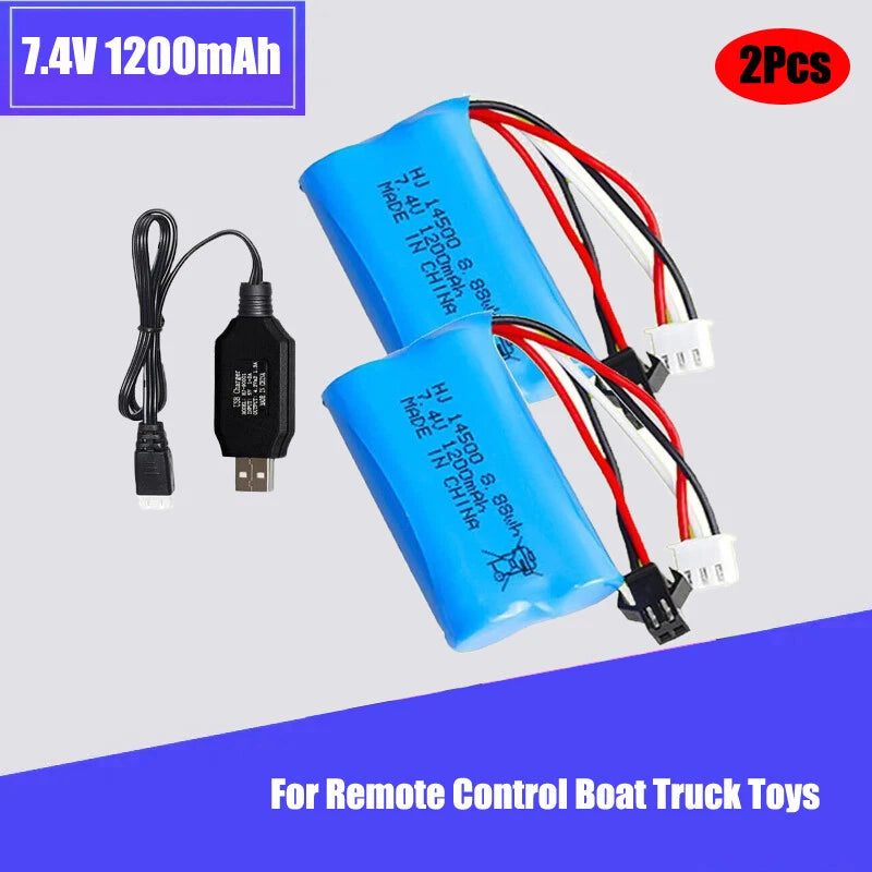 7.4V 1200mAh 14500 Lipo battery with charger for WPL  D12 C24-1 C24 C34 RC Car