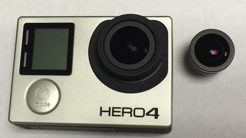GoPro HERO4 Black camera with front lens, touch screen, and mode button