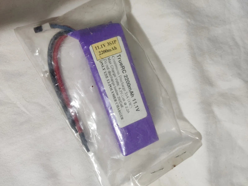 11.1V 3S LiPo battery pack, purple label 2200mAh in plastic sleeve