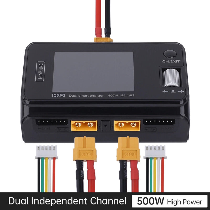 500W 15A DC Dual Channel Smart Charger Discharger Fr 1-6S Lipo Battery FPV Model