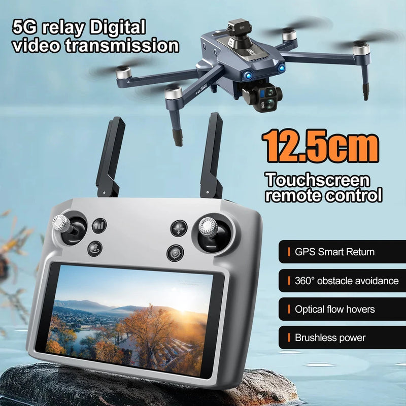 Three-axis brushless gimbal drone with touchscreen remote controller