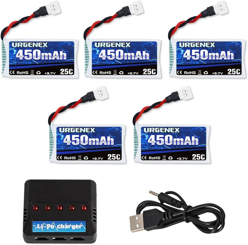 5PCS 3.7V 450Mah Drone Battery 25C 1S Lipo Battery with 5In1 Charger for SYMA Q1 Battery