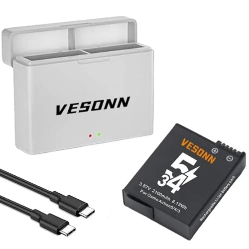 Vesonn Battery Kit for DJI Osmo 360/Action 5 Pro/4/3 1 x 2100mAh Osmo Action 5