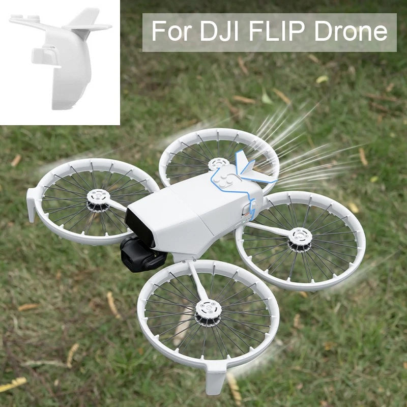 White DJI FLIP drone with protective prop guards and landing tail frame