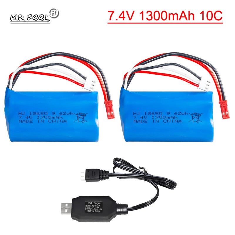 2¡Á 7.4V 1300mAh Lipo Battery for HUANQI 957 948 848 9101 9053 MJX F45 T23 T55 RC