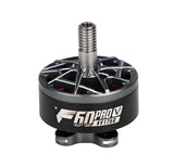 RC brushless drone motor with black finned housing and silver threaded shaft, KV1750 label