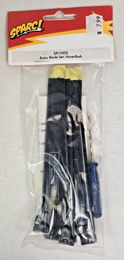 Rotor blade set in clear retail bag with black blades and yellow tips